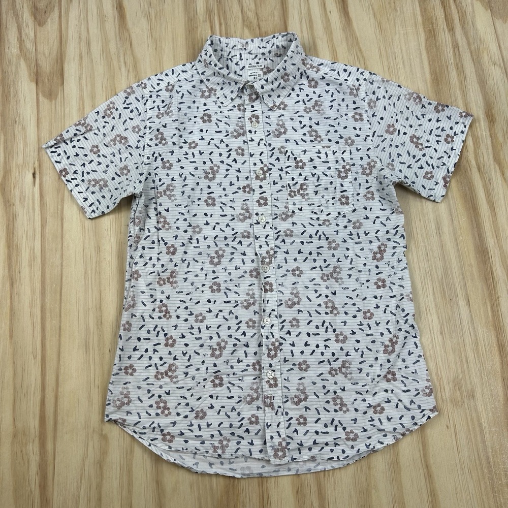 Bridge & Burn Cotton Button Up Shirt‎ Geometric Pattern Casual Mens Slim Small
